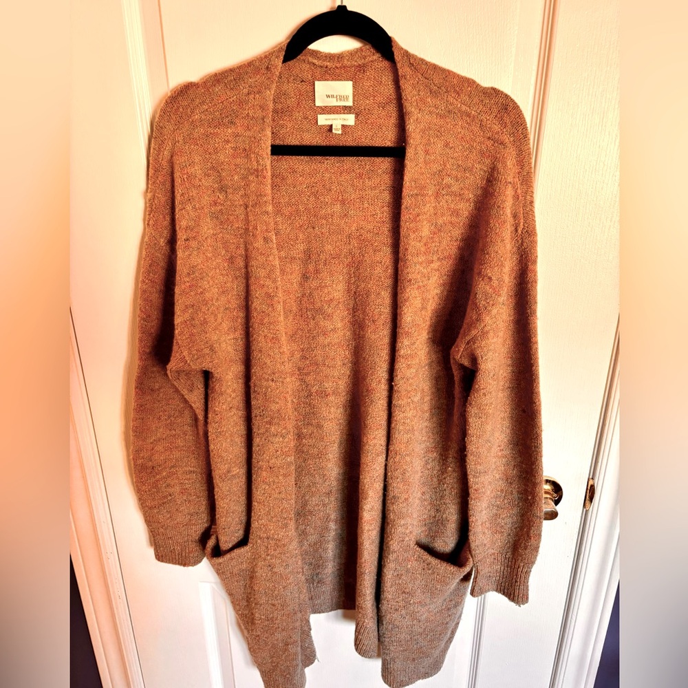 Aritzia Wilfred Free Tan Open Front Fuzzy Chunky Cardigan Alpaca Wool